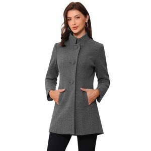 Winter Overcoat Mid-thigh Stand Collar Single Breasted Long Coat Light Grey